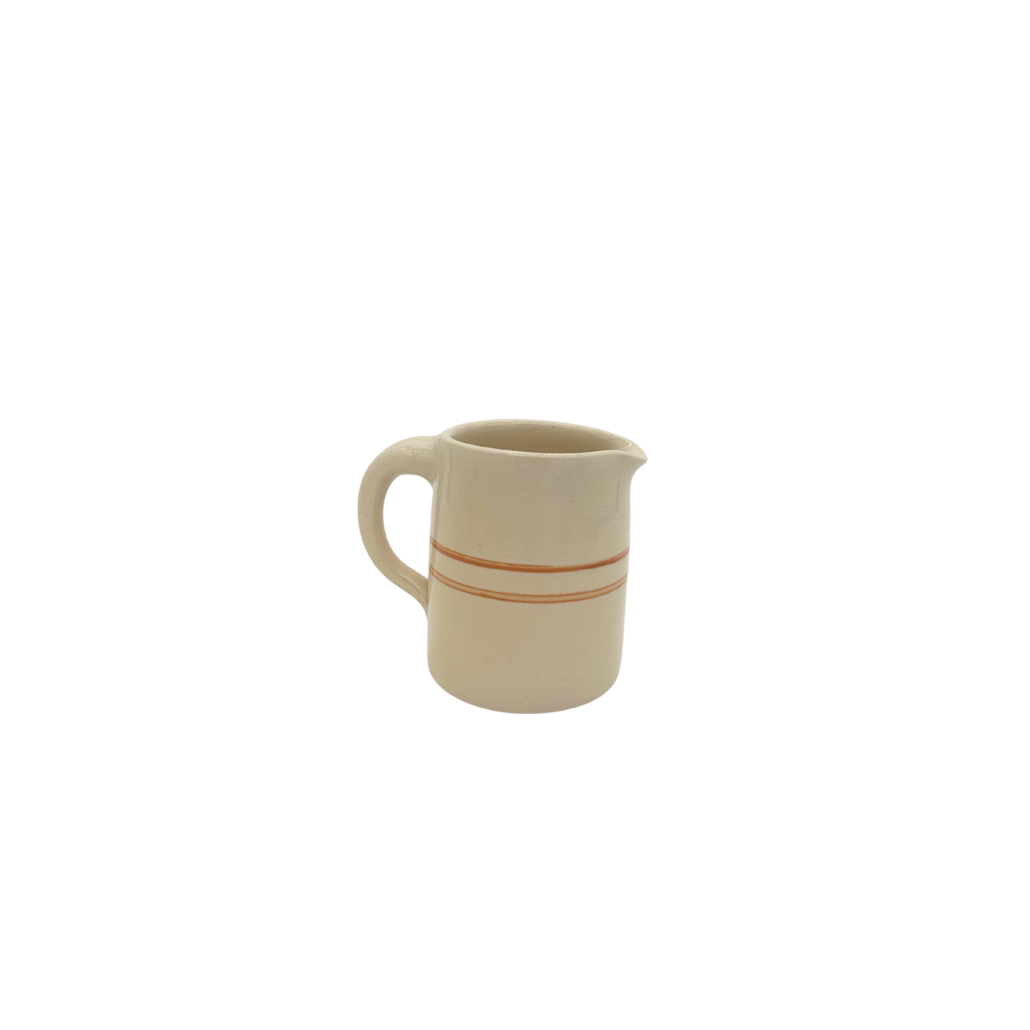 Stoneware creamer jug / pitcher with brown stripe - handmade in the USA by Martinez pottery - classic country styling and made to last a lifetime